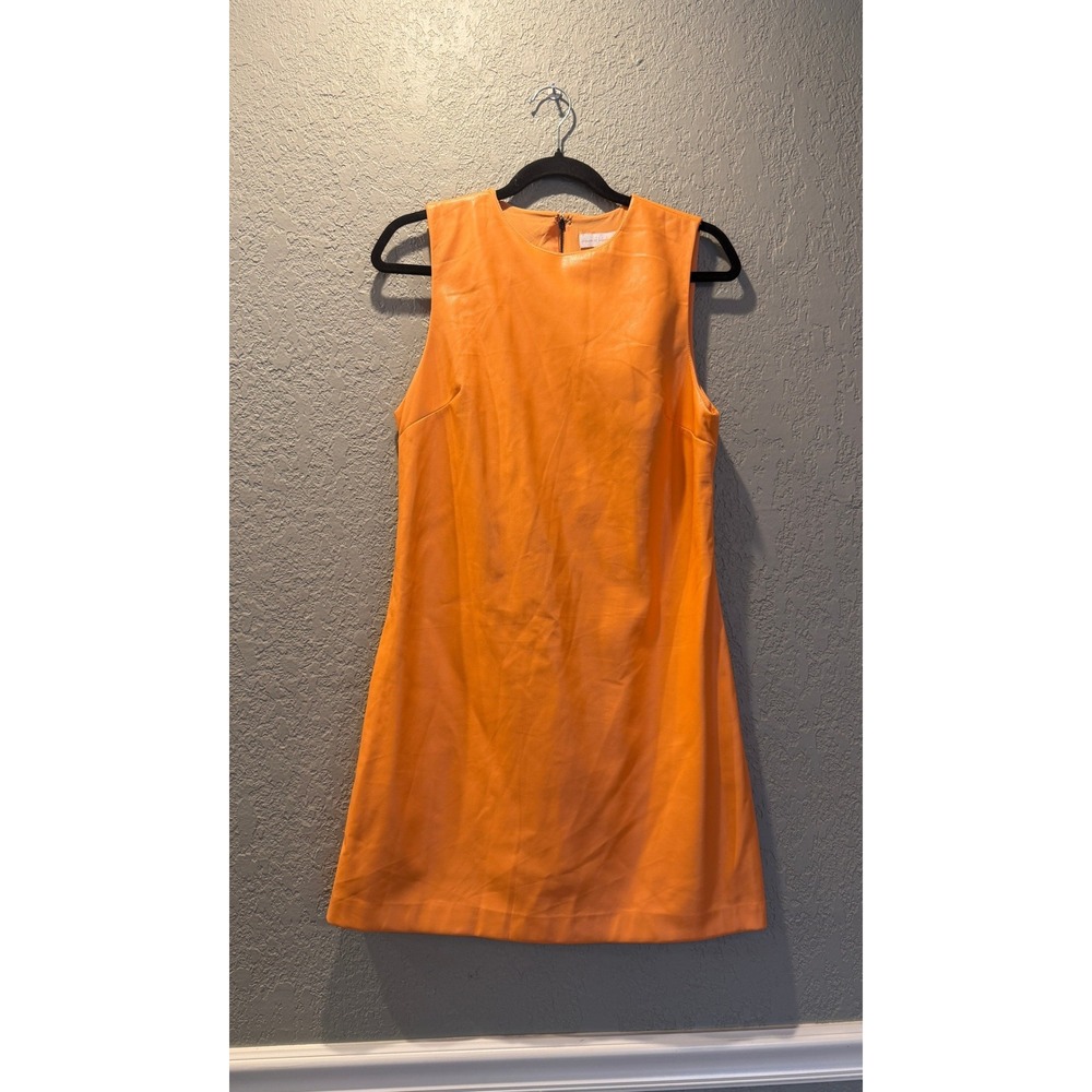 House of Harlow 1960 Orange Leather Sleeveless Shift Mini Dress Medium